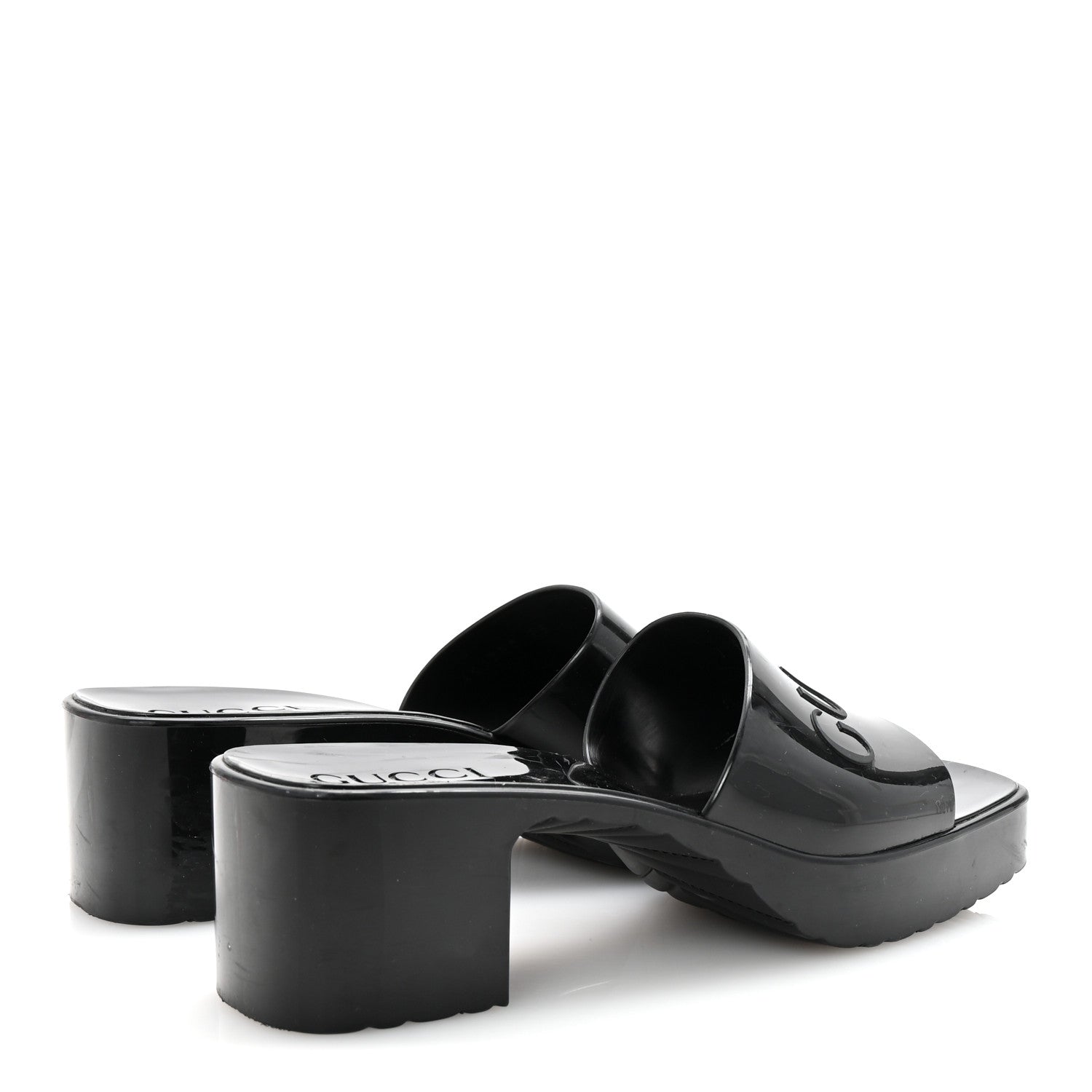 Gucci Rubber Gucci Logo Womens Platform 20/60mm Slide Sandals 36 Black 5 of 9
