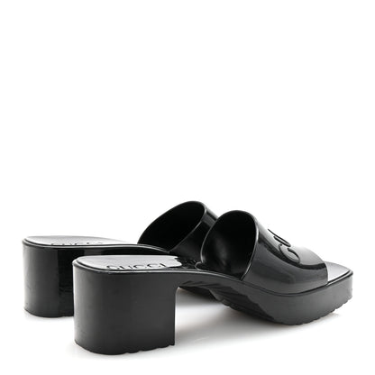 Gucci Rubber Gucci Logo Womens Platform 20/60mm Slide Sandals 36 Black 5 of 9