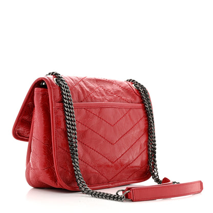 Saint Laurent Crinkled Calfskin Matelasse Monogram Baby Niki Chain Satchel Rouge Eros 3 of 13