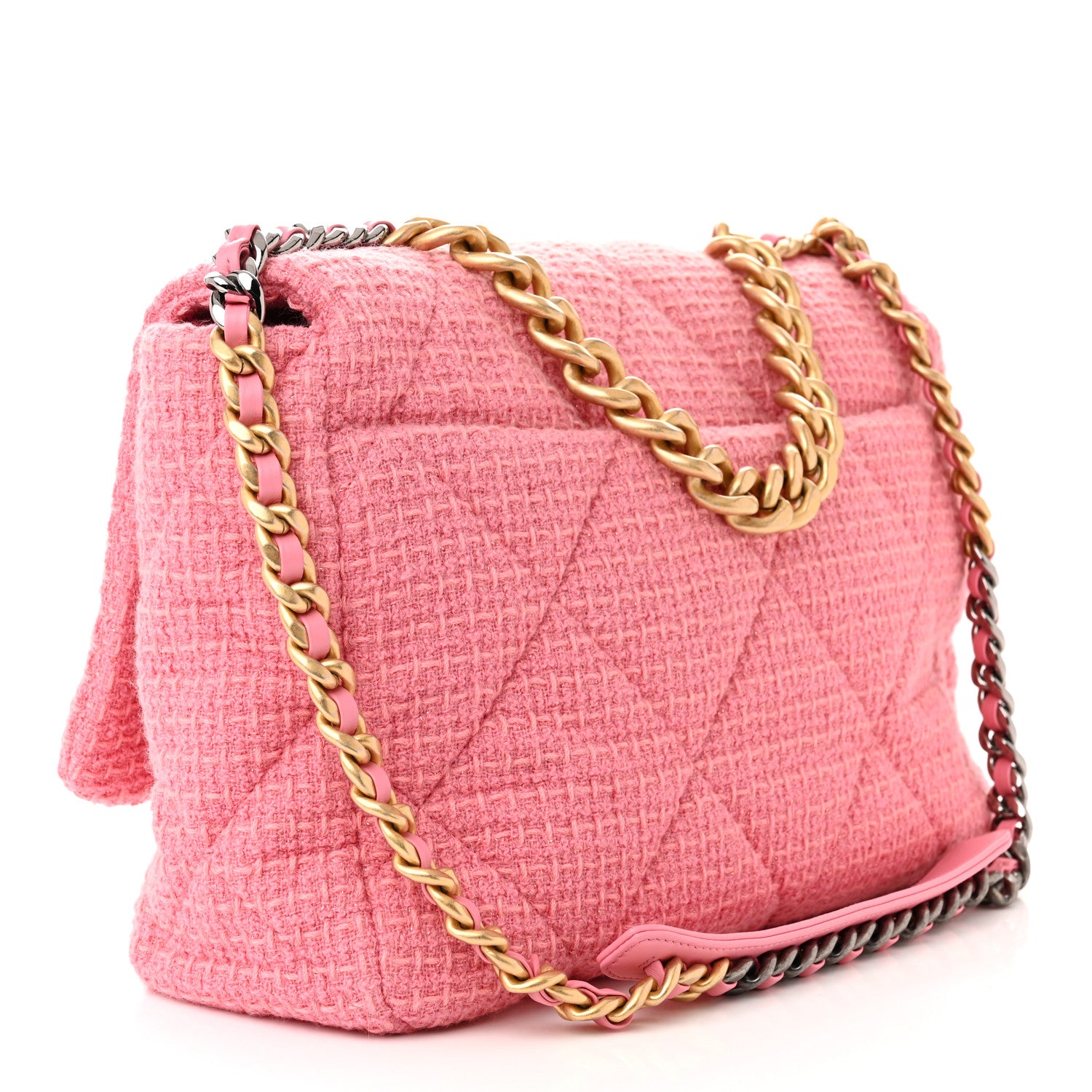 Chanel Tweed Quilted Maxi Chanel 19 Flap Pink 3 of 10