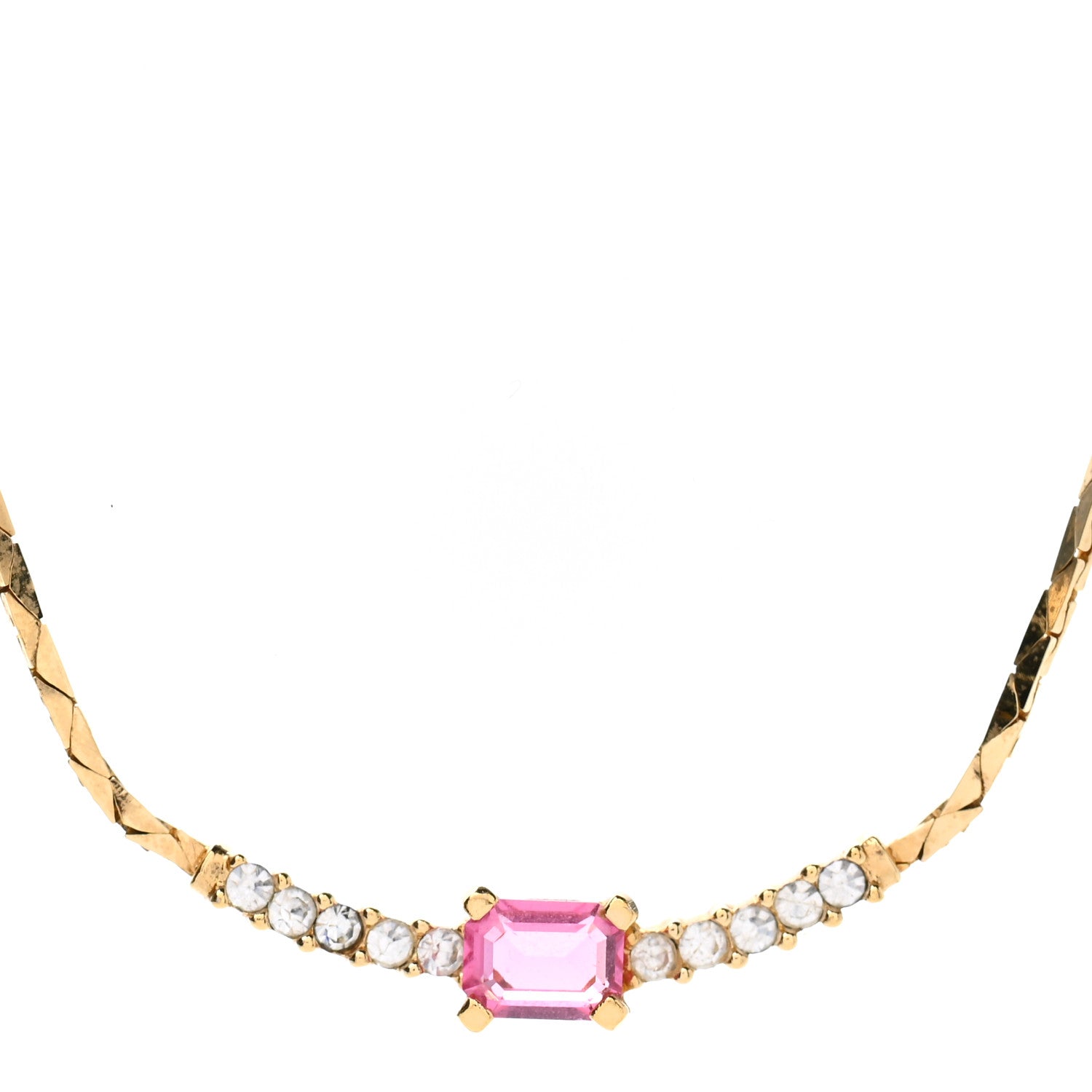 Christian Dior Crystal Chain Necklace Gold Pink 4 of 5