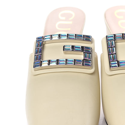 Gucci Malaga Kid Crystal Square G Madelyn Mules 38 Vintage White 5 of 12