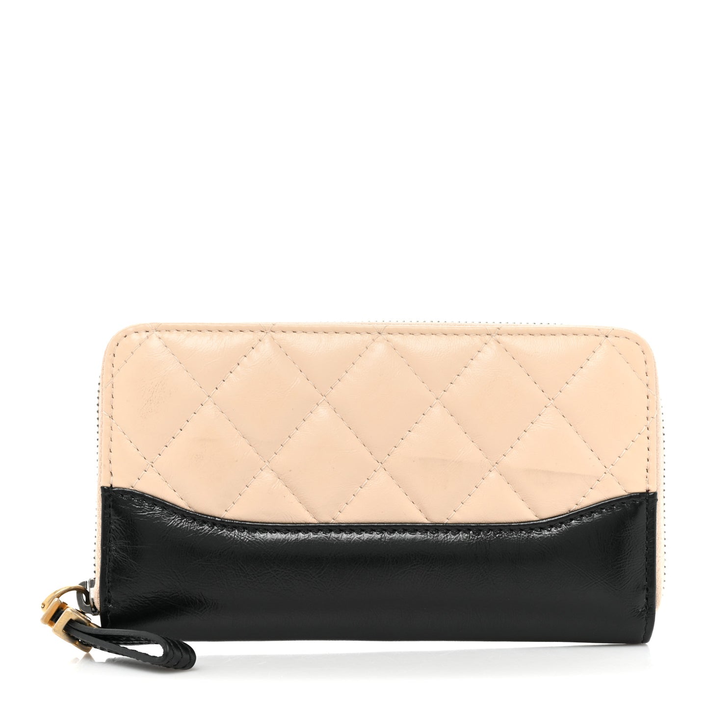 Aged Calfskin Quilted Small Gabrielle Zip Around Wallet Beige Black