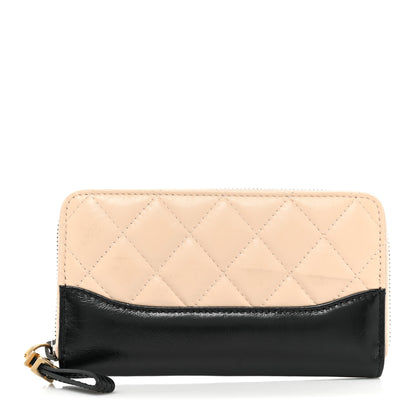 Chanel Aged Calfskin Quilted Small Gabrielle Zip Around Wallet Beige Black 1 of 12