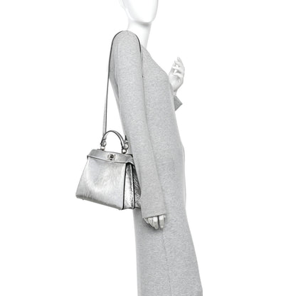 Fendi Rock Millenium Laminata Small Peekaboo I SEE U Satchel Argento 2 of 11