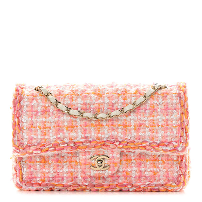 Chanel Tweed Braid Sequin Medium Double Flap White Pink Orange 1 of 13