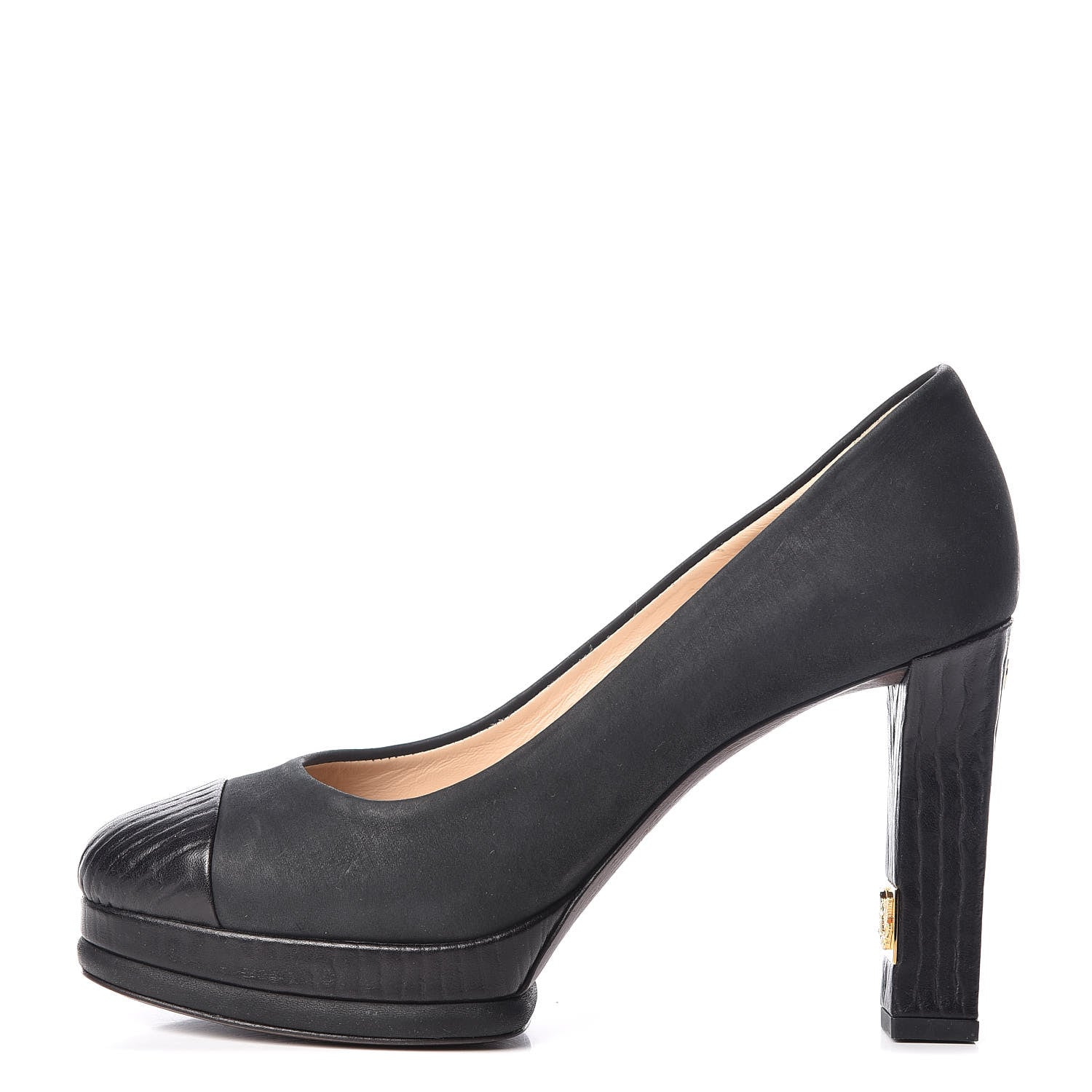 Chanel Suede Calfskin Cap Toe Platform Pumps 38 Black 1 of 10