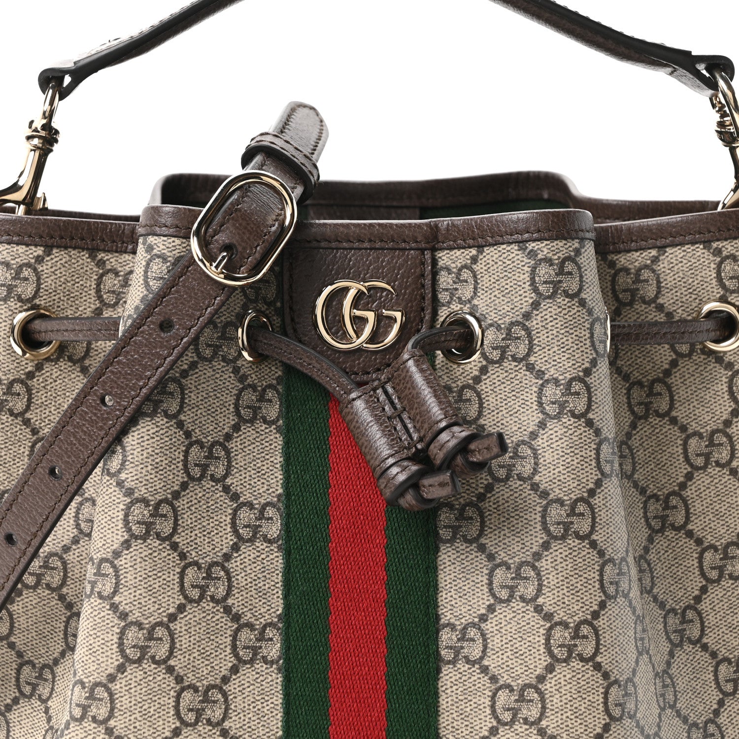 Gucci GG Supreme Monogram Web Small Ophidia Top Handle Bucket Bag Brown 8 of 10