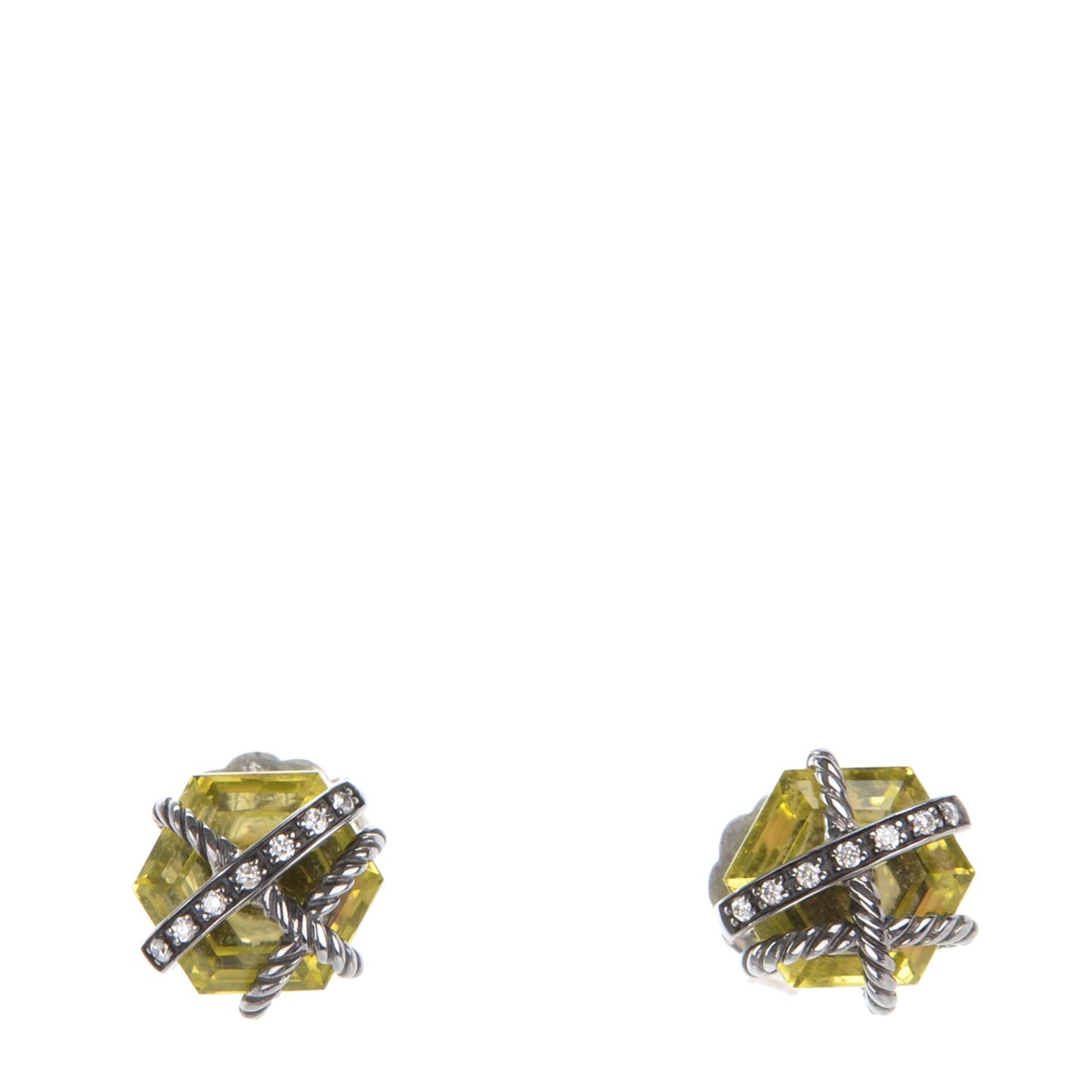 Darkened Sterling Silver Diamond Lemon Citrine 10mm Cable Wrap Earrings