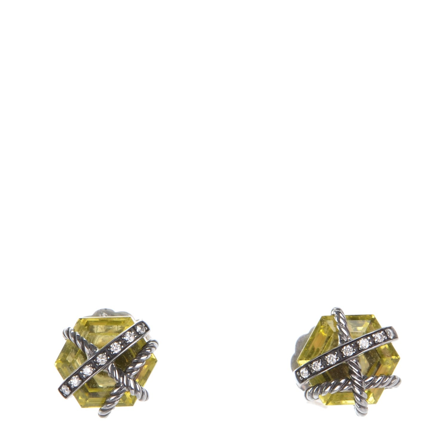 David Yurman Darkened Sterling Silver Diamond Lemon Citrine 10mm Cable Wrap Earrings 1 of 4