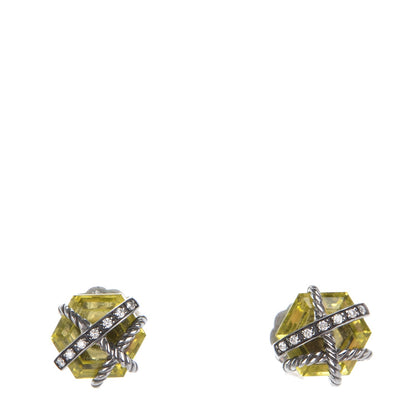 David Yurman Darkened Sterling Silver Diamond Lemon Citrine 10mm Cable Wrap Earrings 1 of 4