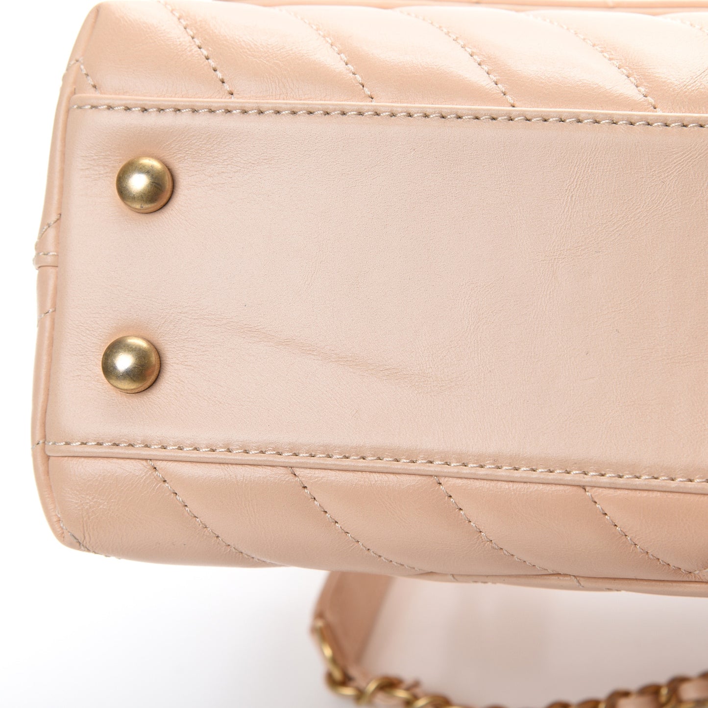 Calfskin Chevron Quilted Mini Coco Handle Flap Beige