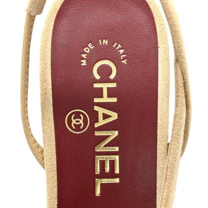 Chanel Suede Patent Cap Toe CC Slingback Pumps 38 Beige 7 of 10