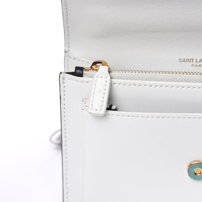 Saint Laurent New Aspen Calfskin Bi-Color Monogram Sunset Chain Wallet Black Dirty White 10 of 11