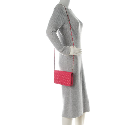 Chanel Lambskin Quilted Diamond CC Wallet On Chain WOC Dark Pink 2 of 8