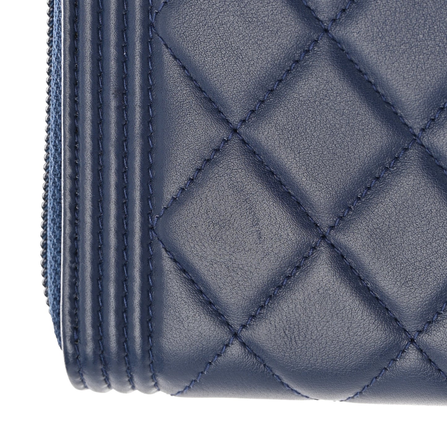 Lambskin Quilted Boy Zip Around Wallet Blue