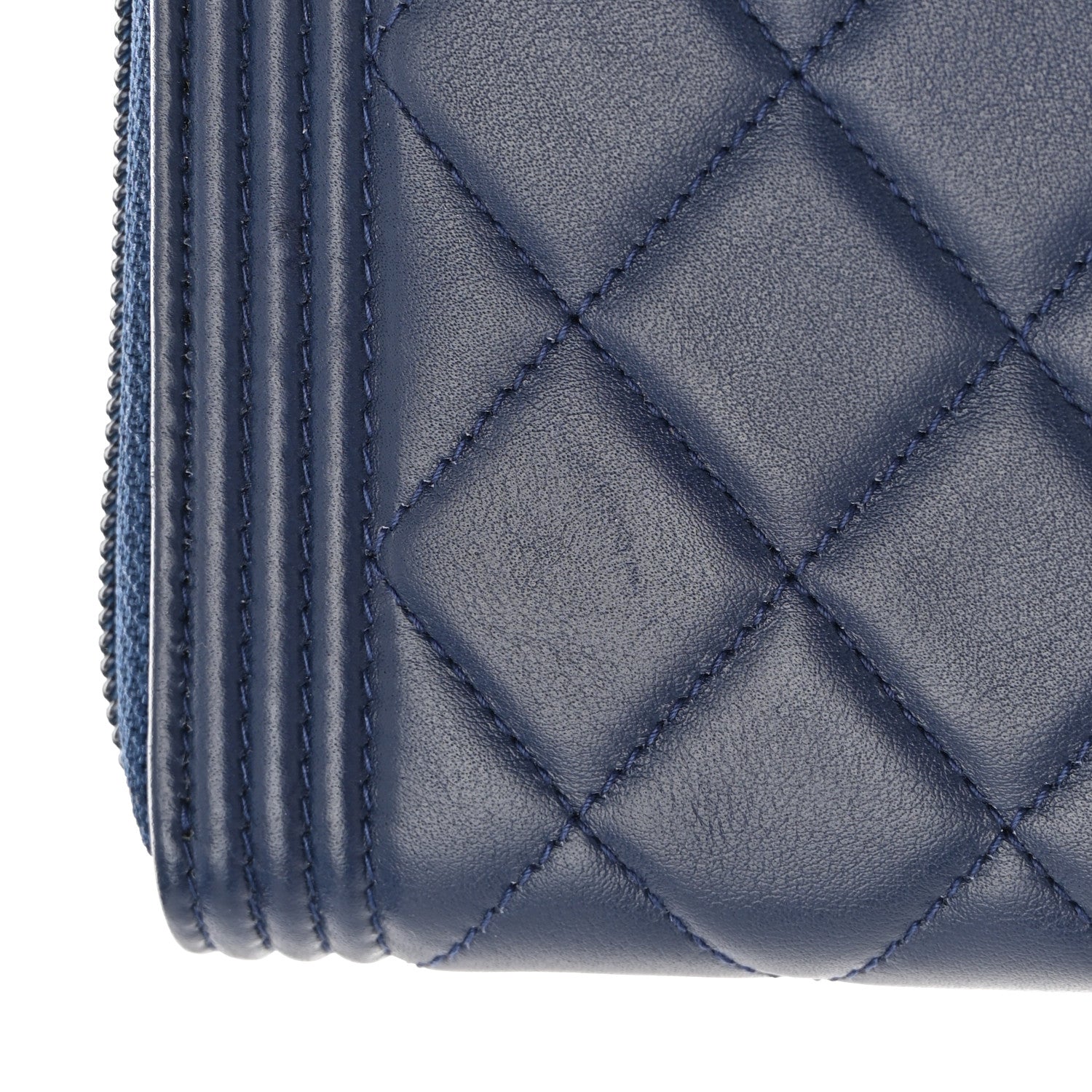 Chanel Lambskin Quilted Boy Zip Around Wallet Blue 11 of 13