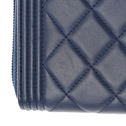 Chanel Lambskin Quilted Boy Zip Around Wallet Blue 11 of 13