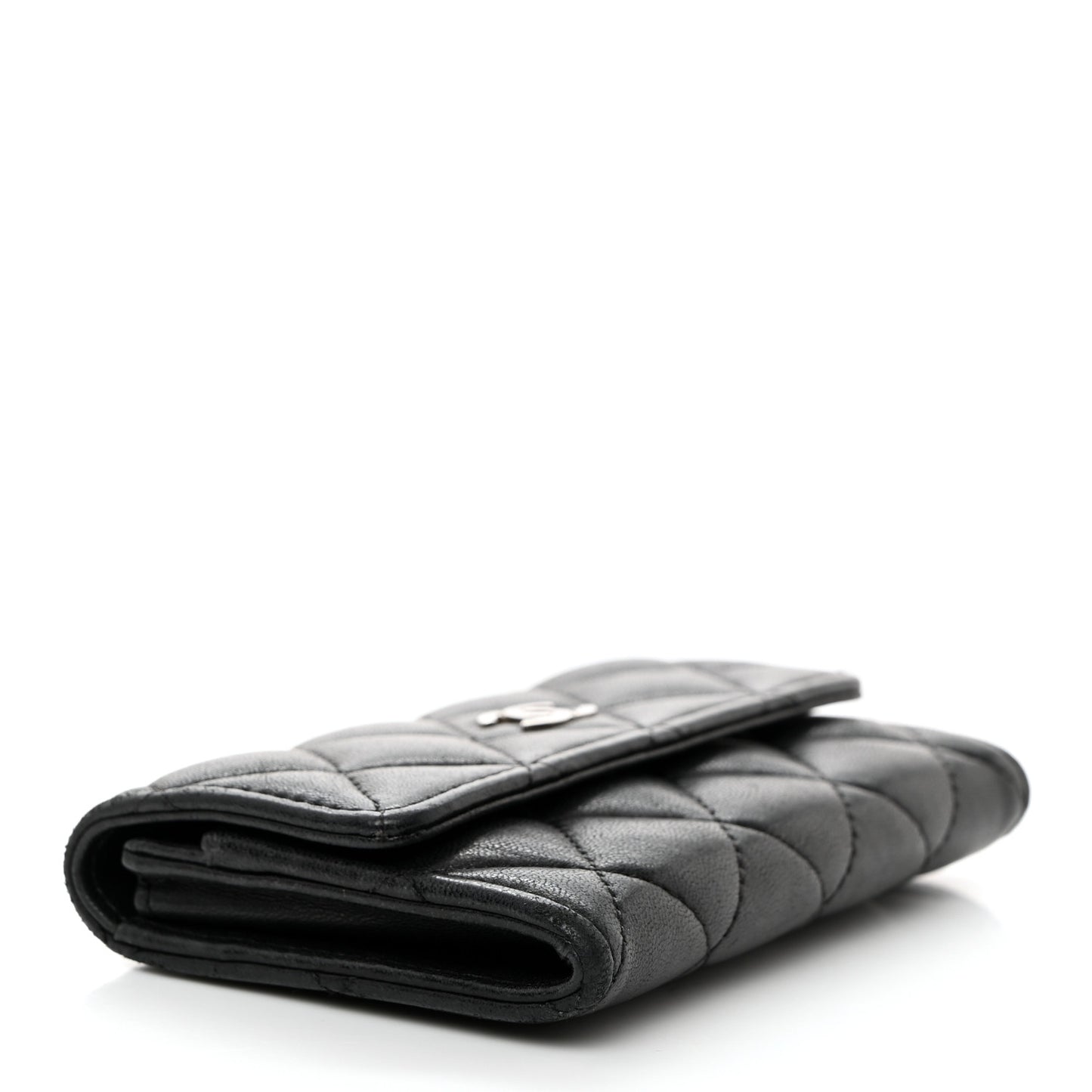 Lambskin Quilted Flap Card Holder Wallet Black