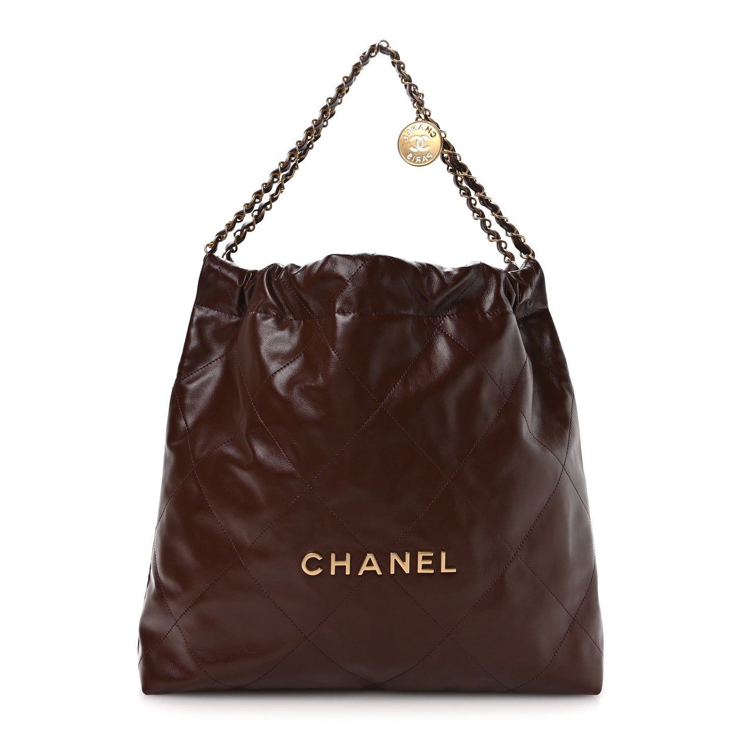 Shiny Calfskin Quilted Chanel 22 Dark Brown