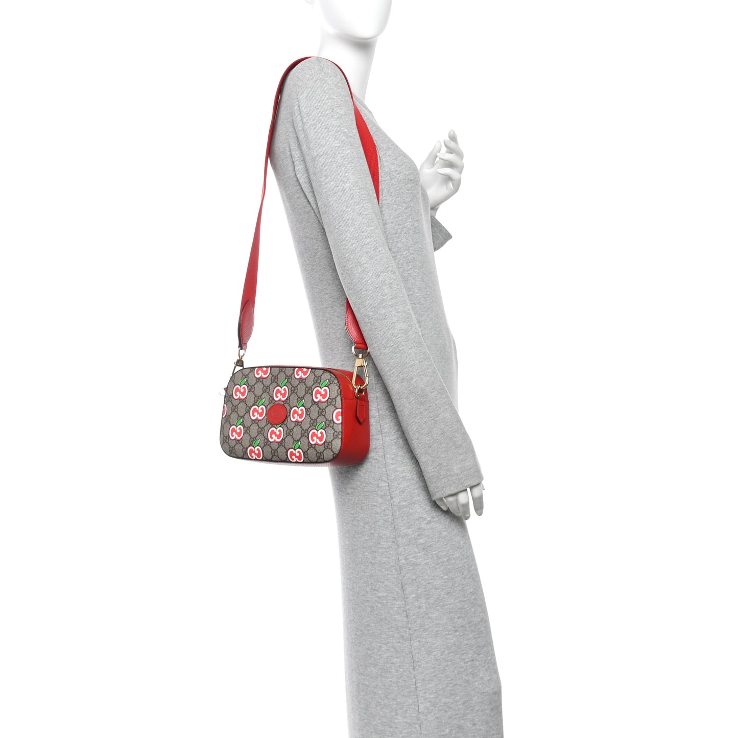 GG Supreme Monogram Apple Small Retro Interlocking G Shoulder Bag Beige Multicolor Lobster Red