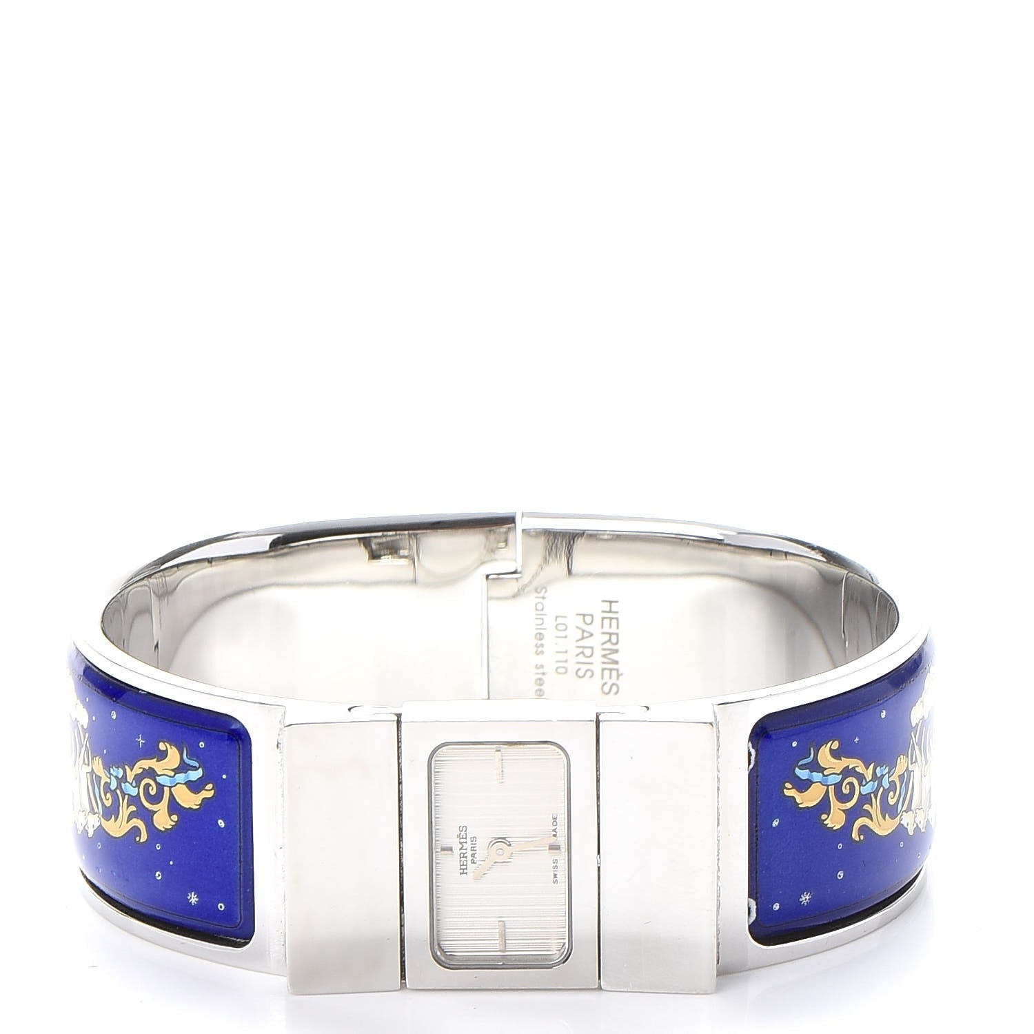 Hermes Stainless Steel Enamel 19mm Printed Horse Loquet Quartz Watch Blue 3 of 6