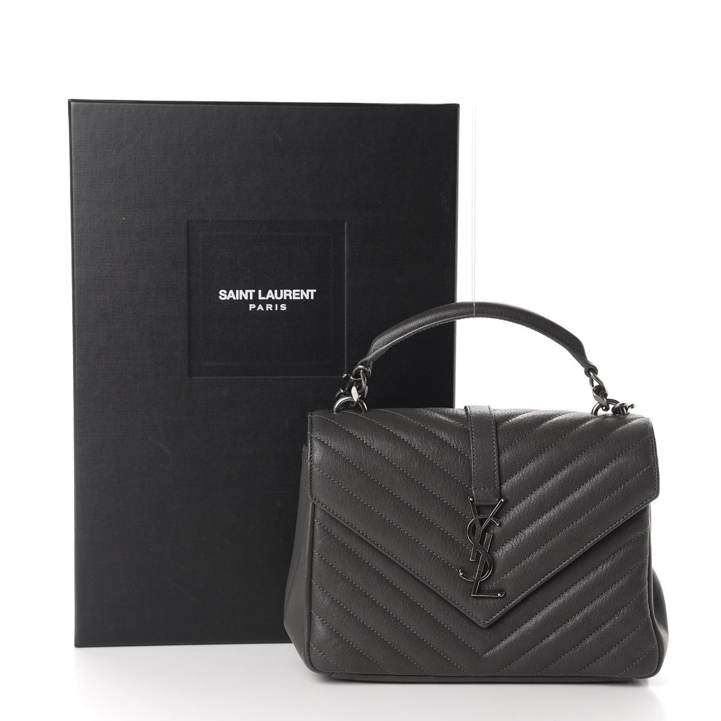 Sheepskin Matelasse Chevron Monogram Medium College Bag Asphalt