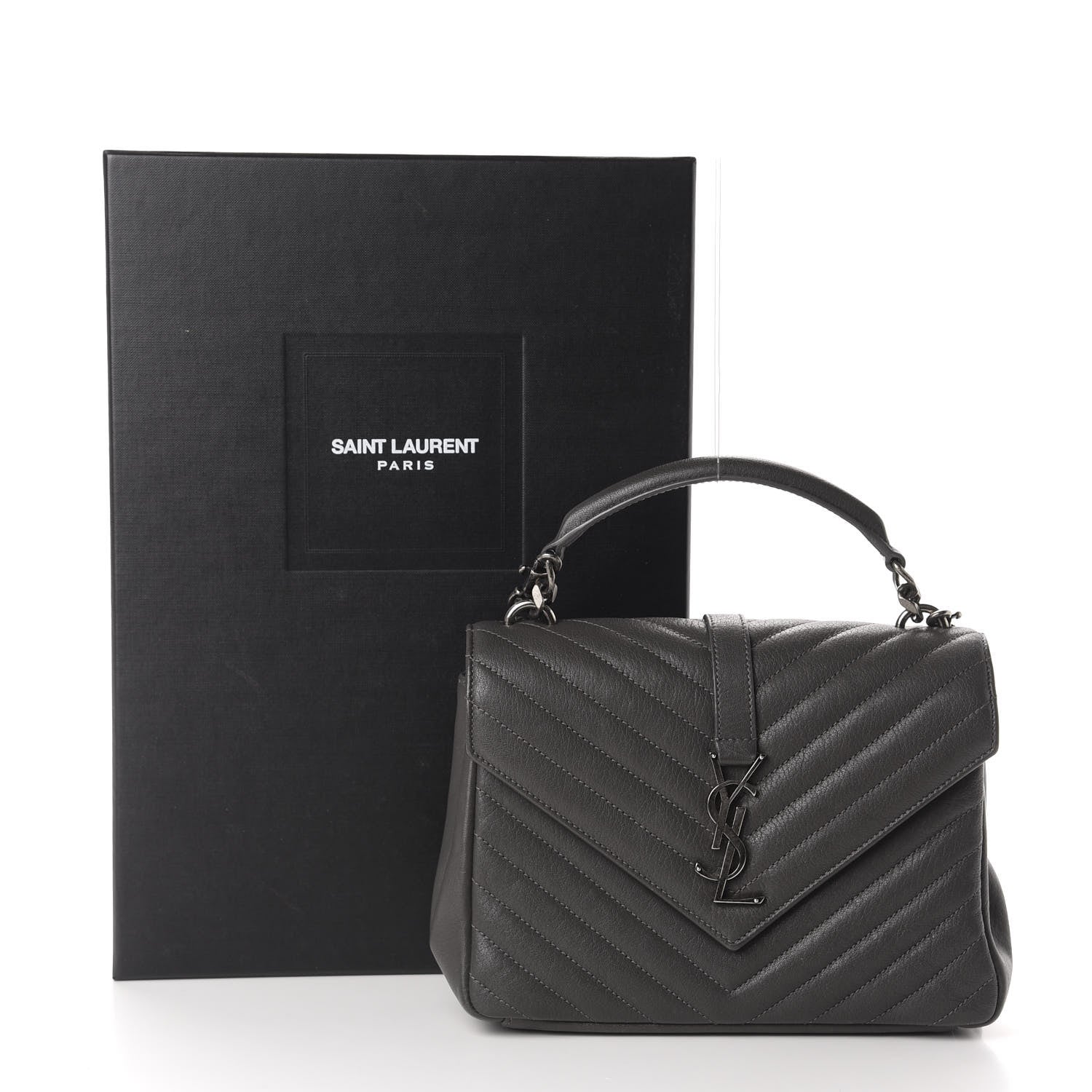 Saint Laurent Sheepskin Matelasse Chevron Monogram Medium College Bag Asphalt 14 of 14