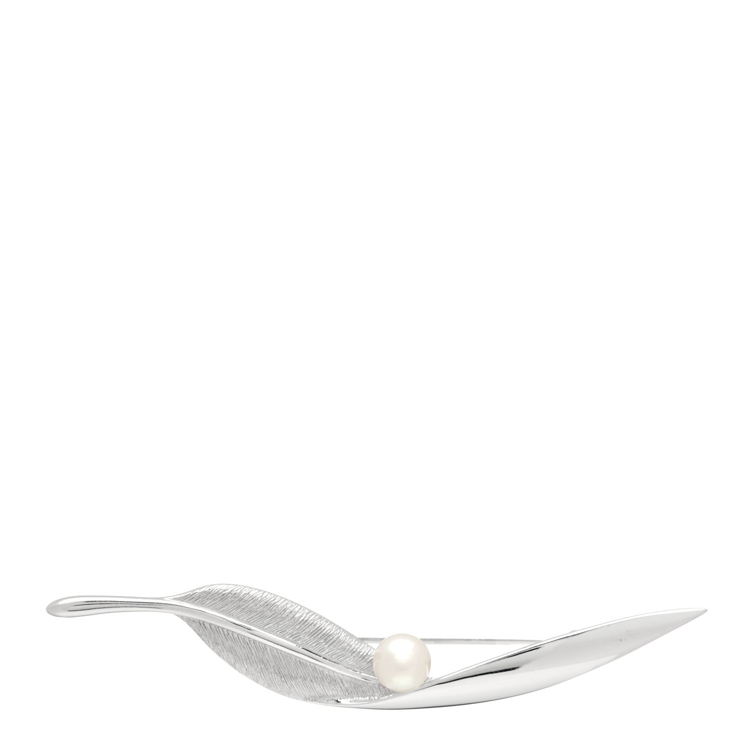 Mikimoto 18K White Gold Akoya Pearl 7mm Leaf Brooch Pin 1 of 4