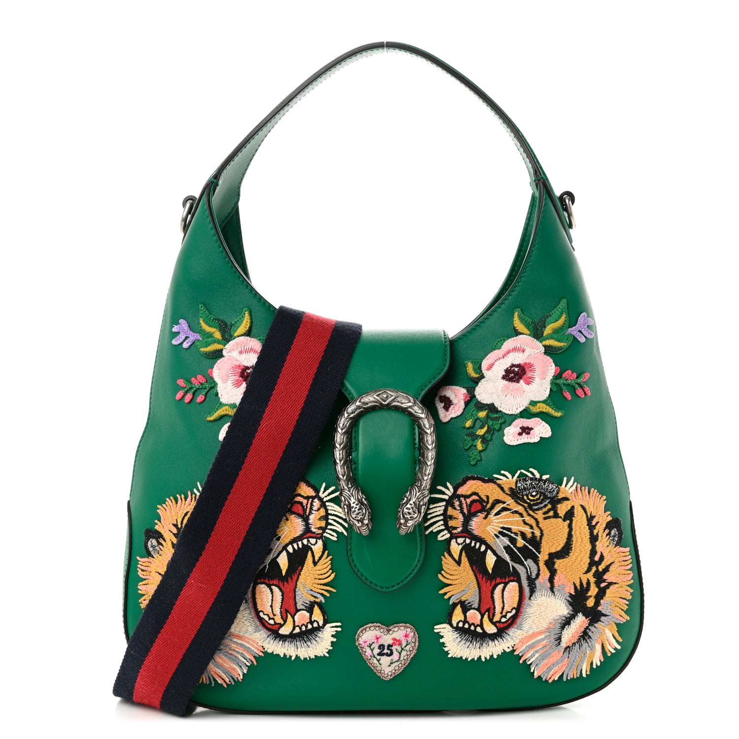 Gucci Calfskin Web Embroidered Small Dionysus Hobo Emerald Green 1 of 10