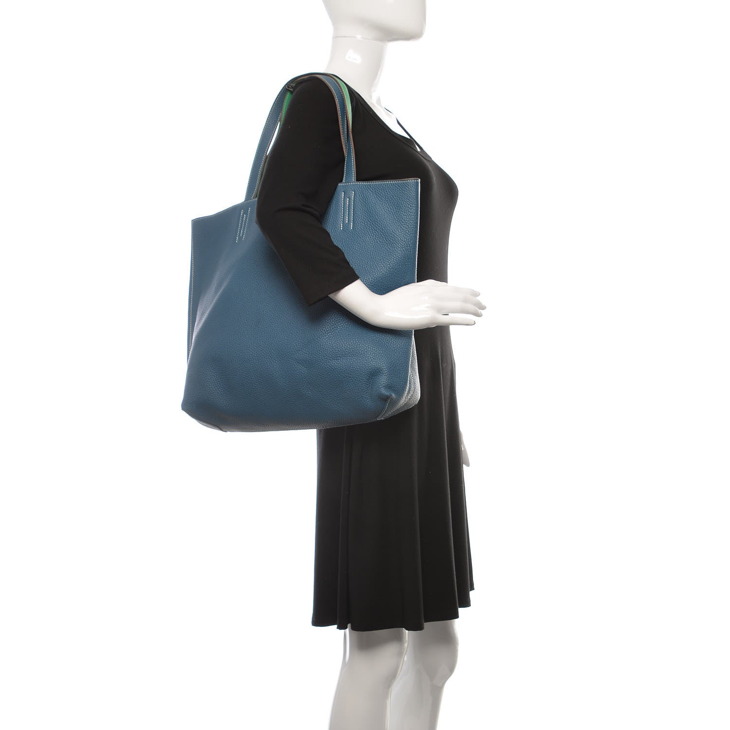 Hermes Taurillon Clemence Double Sens 36 Reversible Tote Menthe Bleu Thalassa 2 of 16