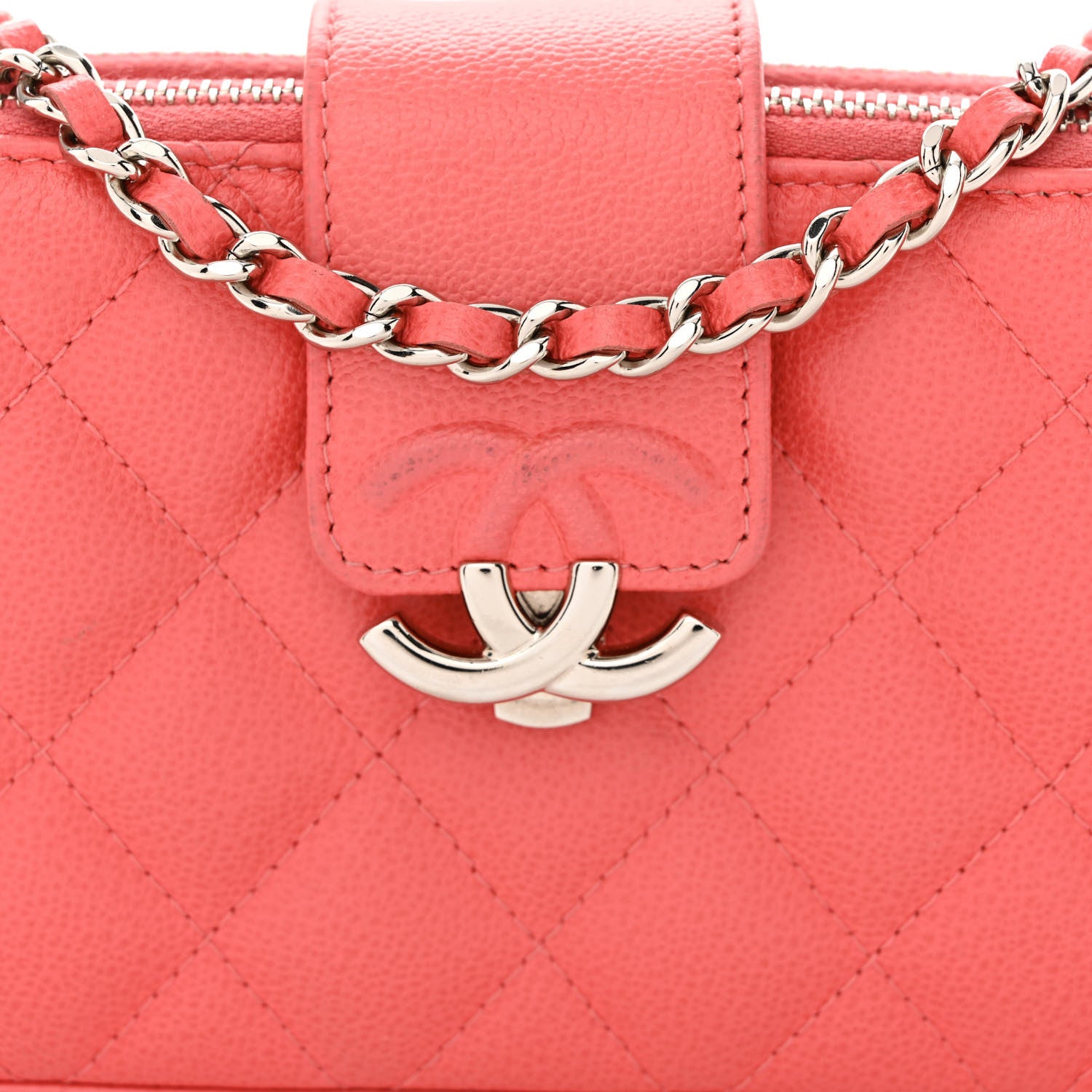 Chanel Caviar Quilted CC Box Clutch With Chain Coral 12 of 15