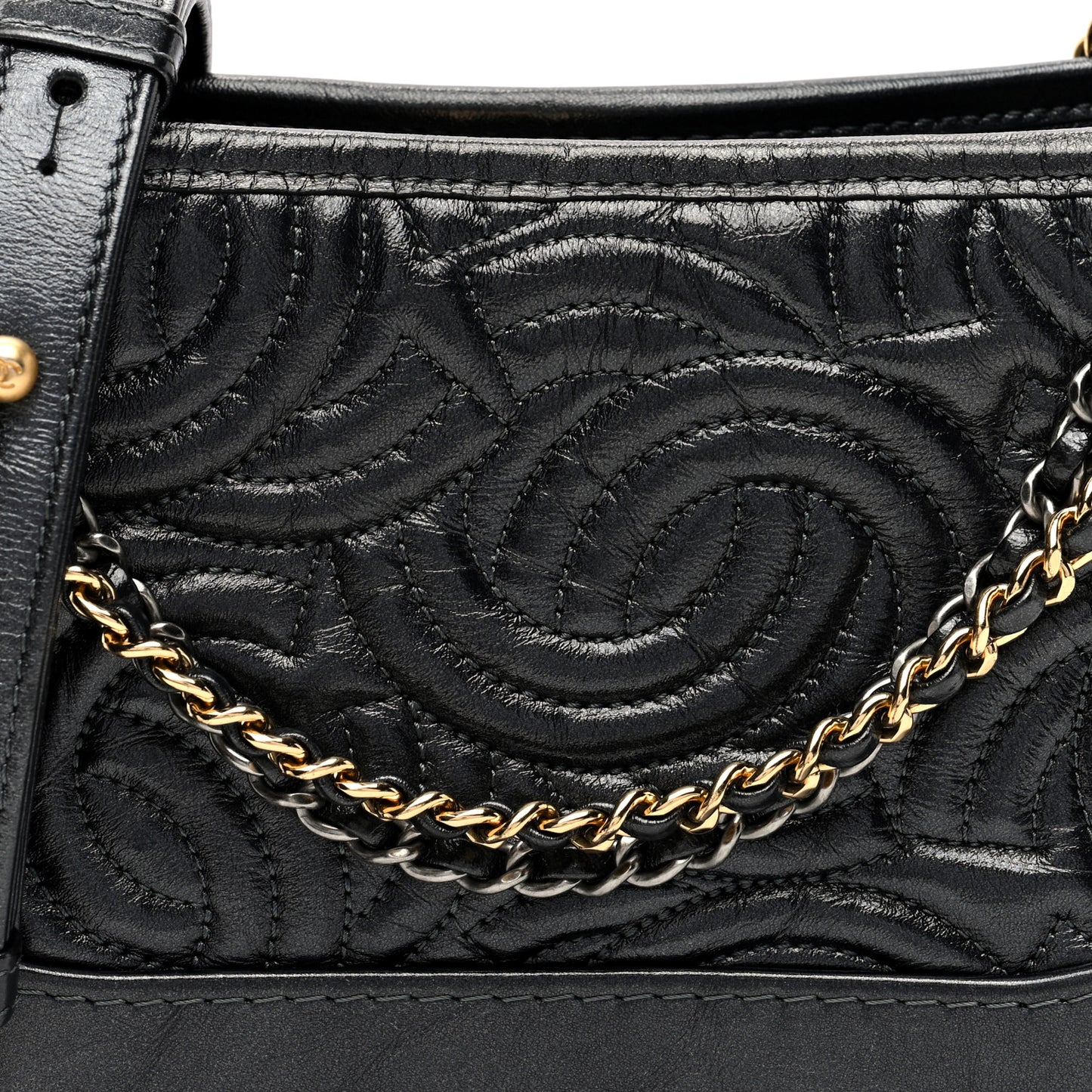 Aged Calfskin CC Quilted Small Gabrielle Hobo Black