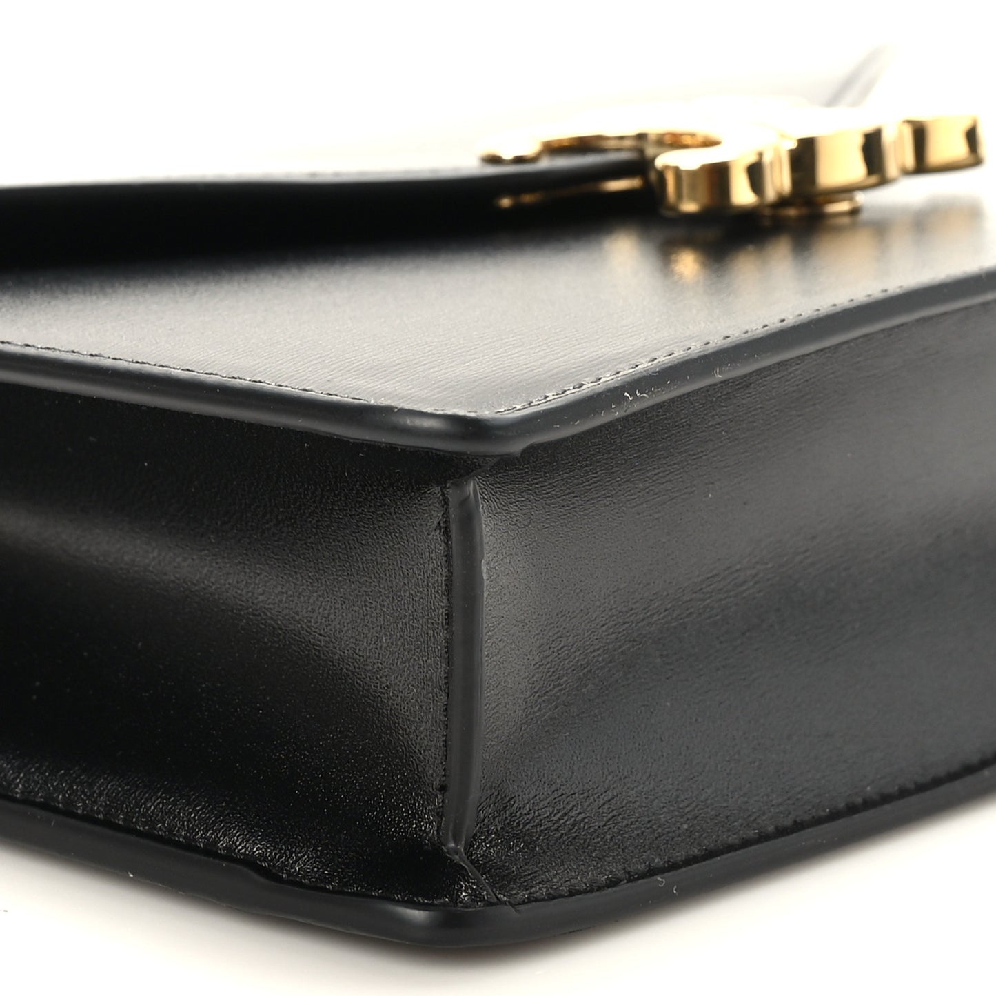 Shiny Calfskin Triomphe Margo Wallet on Chain Black