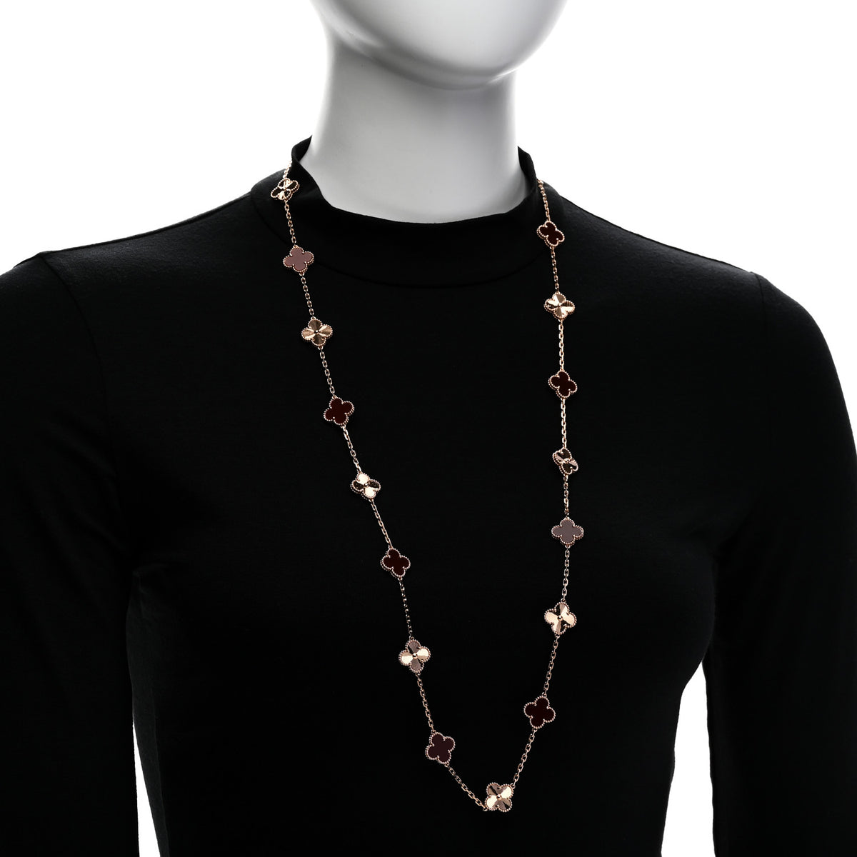 Van Cleef & Arpels 18K Rose Gold Carnelian 20 Motifs Guilloche Vintage Alhambra Necklace 2 of 6