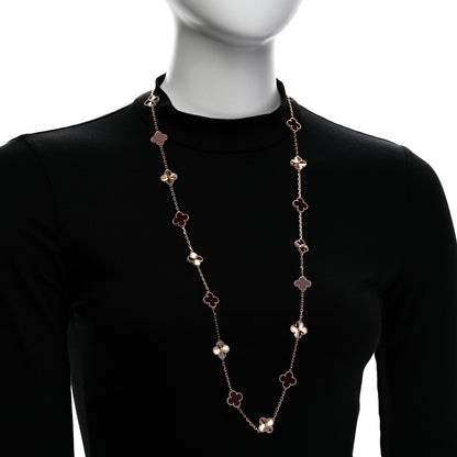 Van Cleef & Arpels 18K Rose Gold Carnelian 20 Motifs Guilloche Vintage Alhambra Necklace 2 of 6