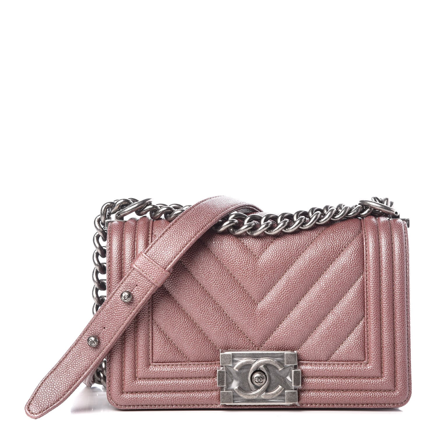 Chanel Metallic Caviar Chevron Quilted Small Boy Flap Dark Pink 1 of 10