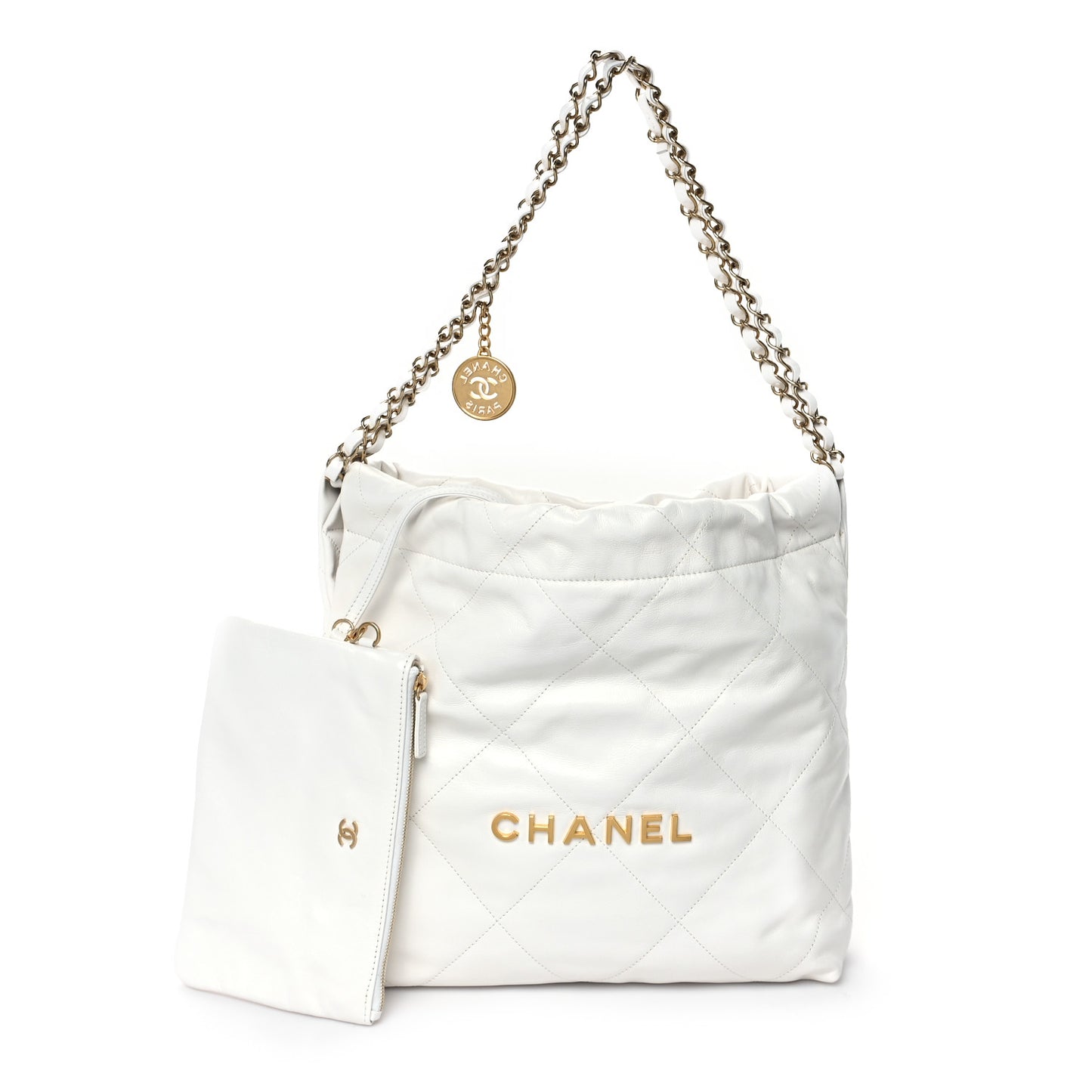 Shiny Calfskin Quilted Small Chanel 22 White