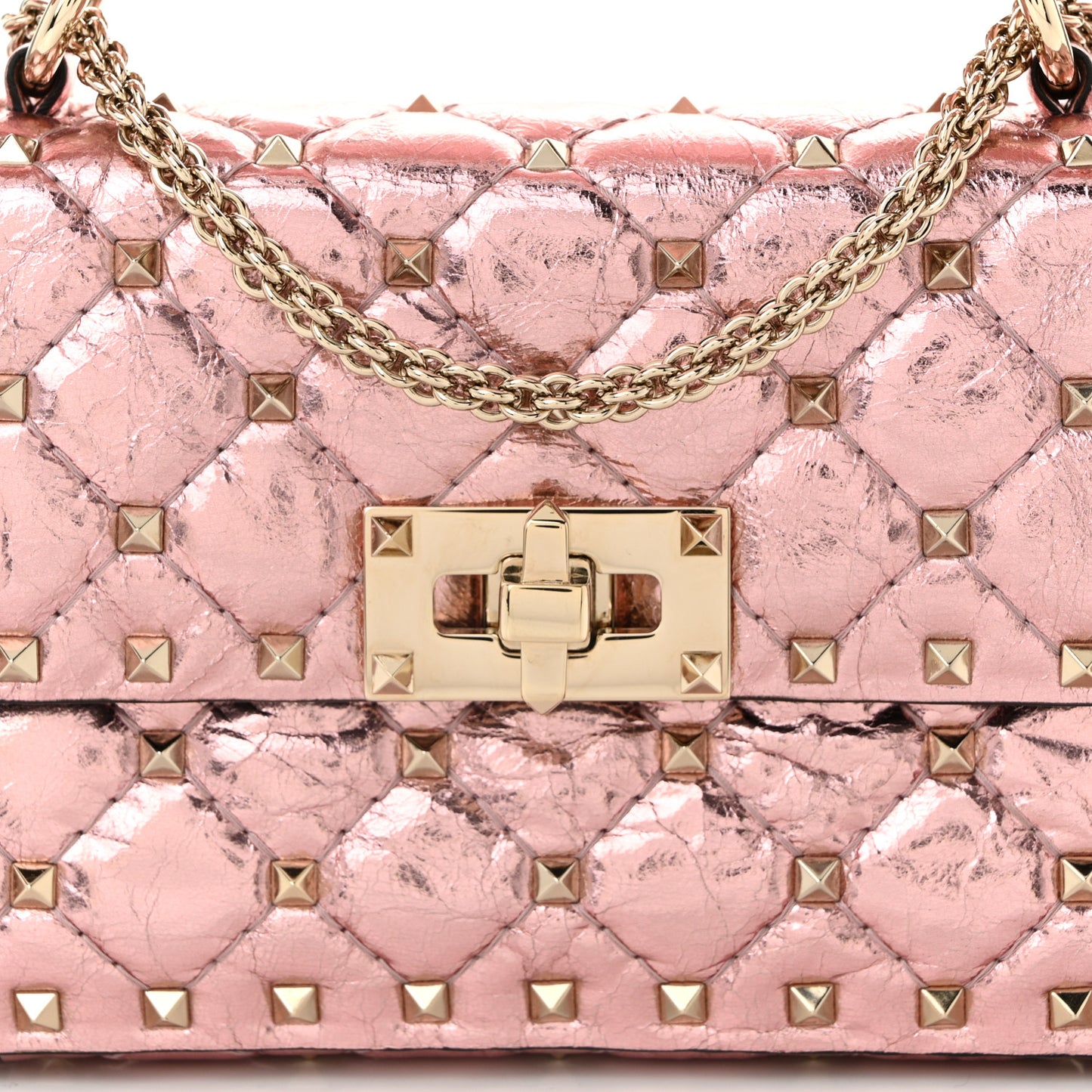 Metallic Wrinkled Lambskin Small Rockstud Spike Shoulder Bag Lipstick
