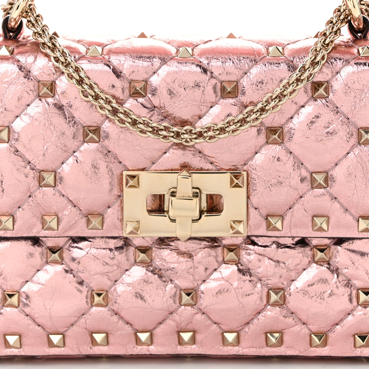 Valentino Garavani Metallic Wrinkled Lambskin Small Rockstud Spike Shoulder Bag Lipstick 7 of 9