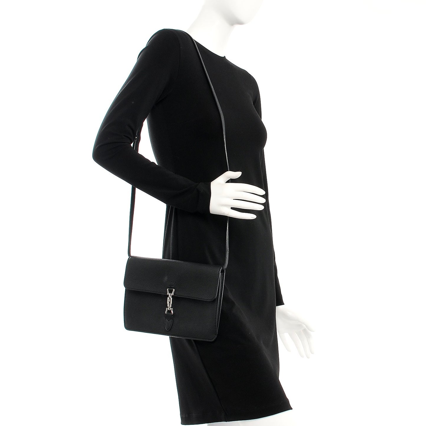 Grand Prix Calfskin Jackie Convertible Shoulder Bag Black