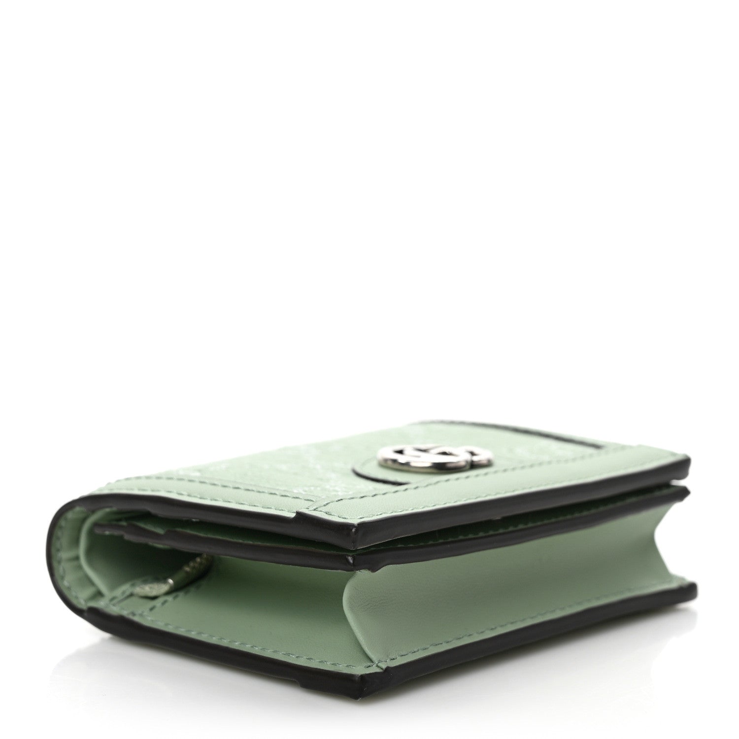Gucci Denim Monogram Textured Dollar Calfskin Ophidia Card Case Pale Green 4 of 7
