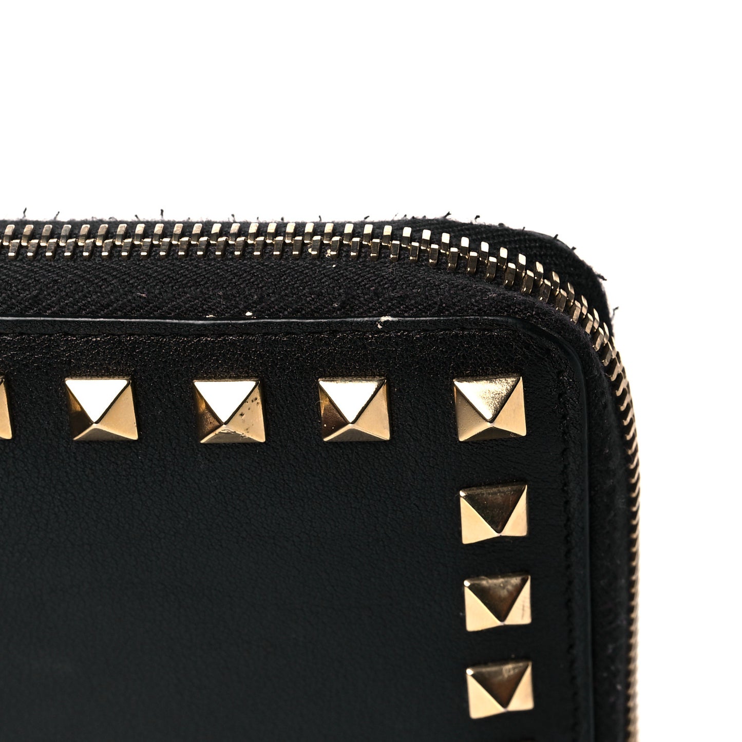Calfskin Rockstud Zip Around Wallet Black