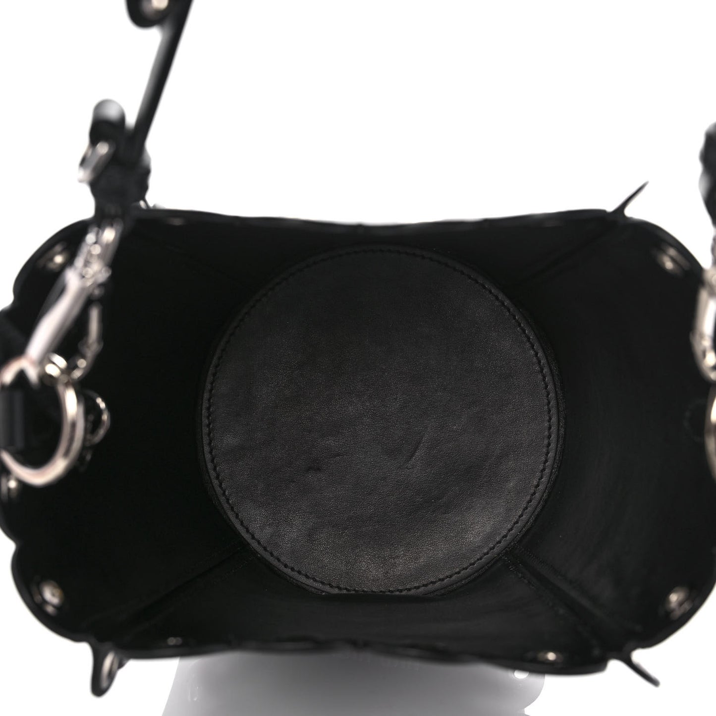 Calfskin Scalloped Grommet Bucket Bag Black