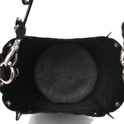 Miu Miu Calfskin Scalloped Grommet Bucket Bag Black 6 of 10