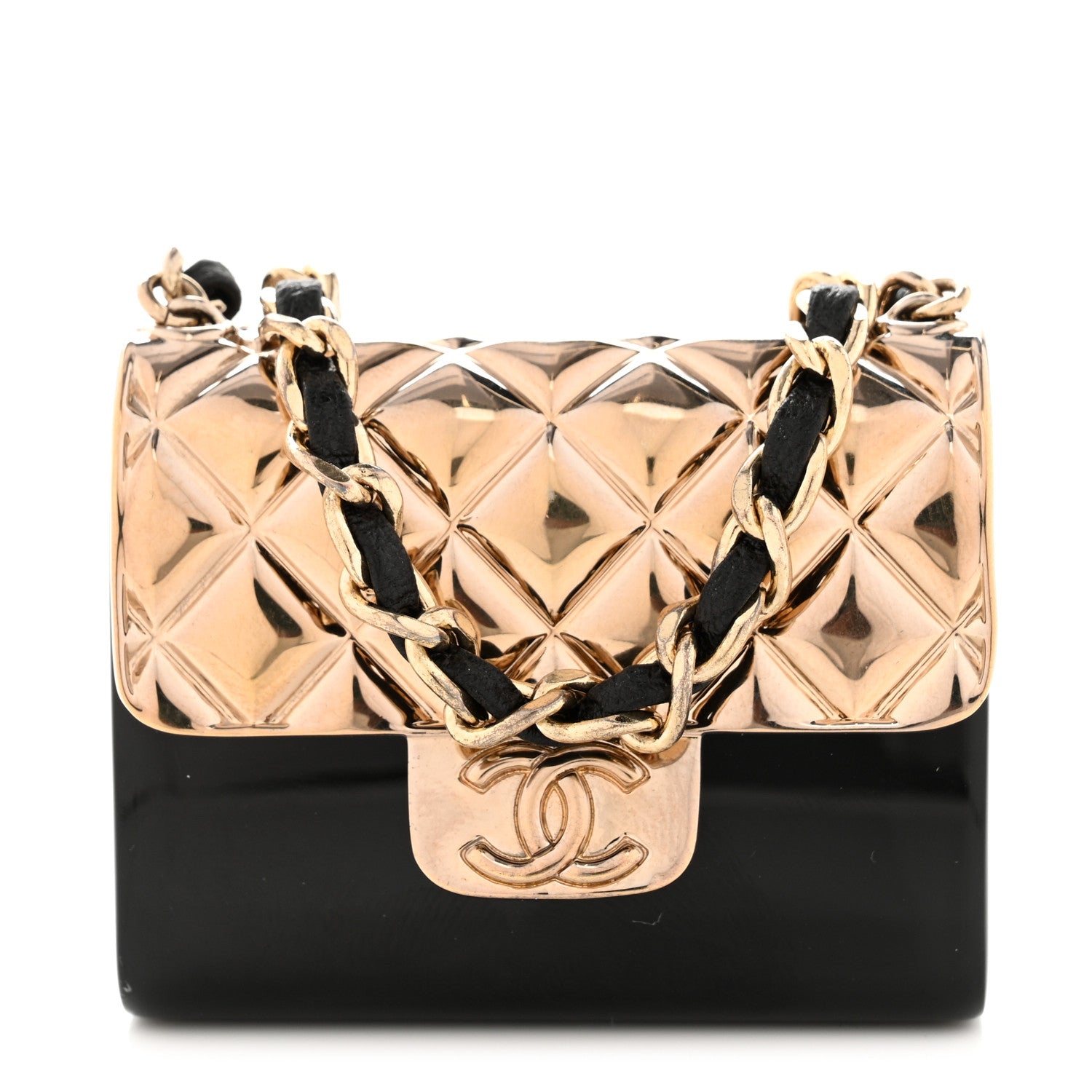 Chanel Metal Resin Lambskin Crossbody Flap Bag Long Necklace Black Gold 1 of 6