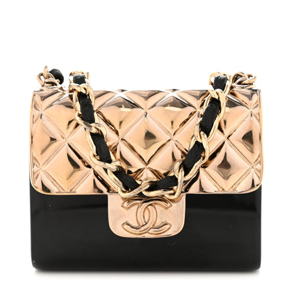 Chanel Metal Resin Lambskin Crossbody Flap Bag Long Necklace Black Gold 1 of 6
