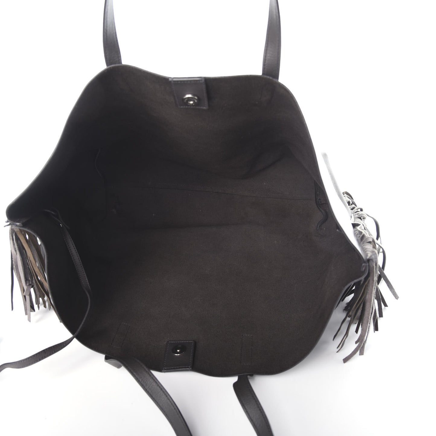 Calfskin Large Fringe Shopping Tote Dark Grey