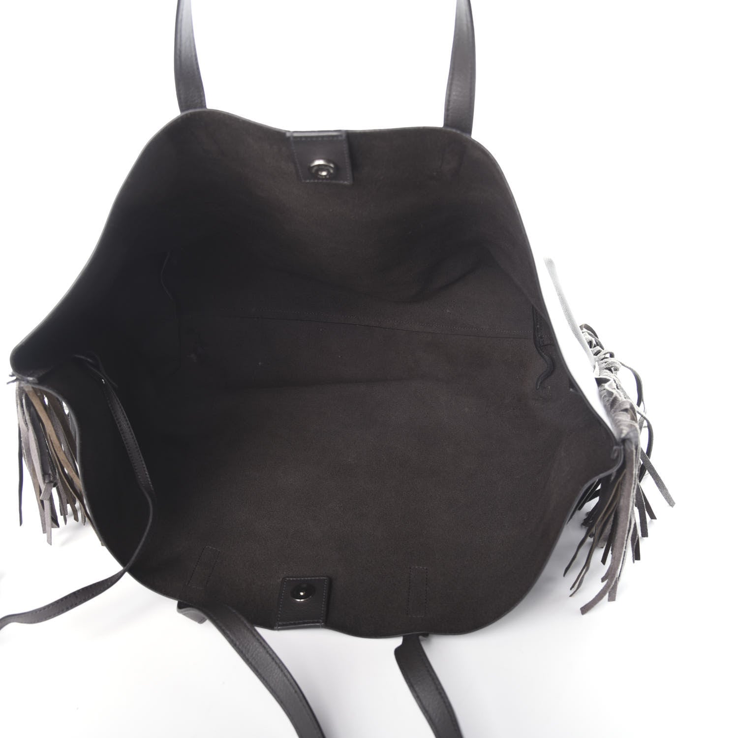 Saint Laurent Calfskin Large Fringe Shopping Tote Dark Grey 5 of 10