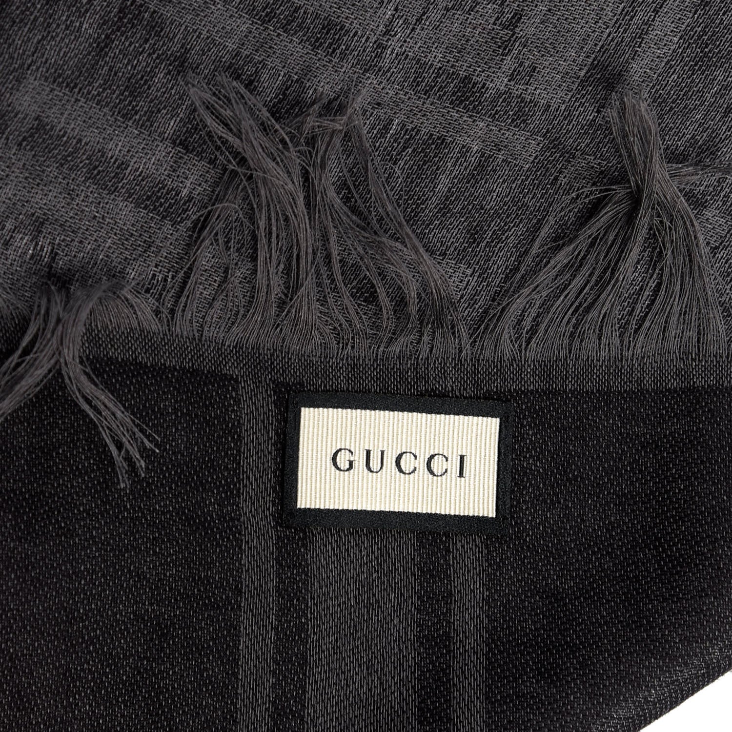 Gucci Wool Silk GG Monogram Diamante Plaid Surviee Shawl Graphite Black 4 of 4